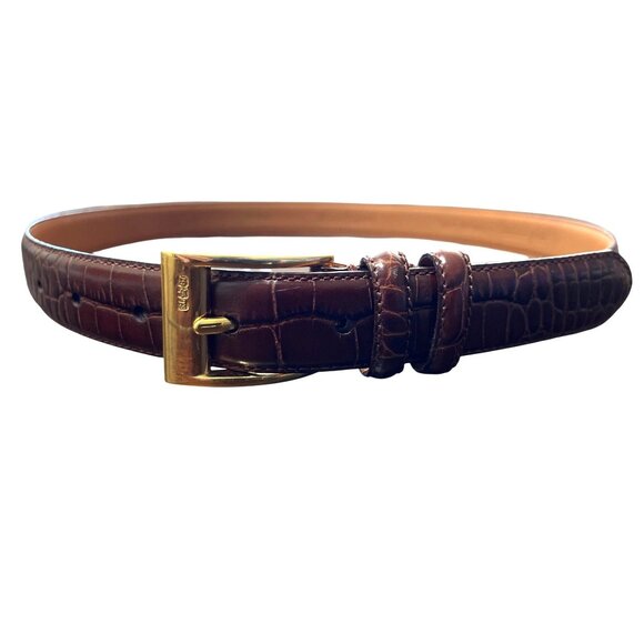 Ralph Lauren Accessories - Ralph Lauren Crocodile Embossed Brown Leather Belt 2220112 Brass Buckle Size M